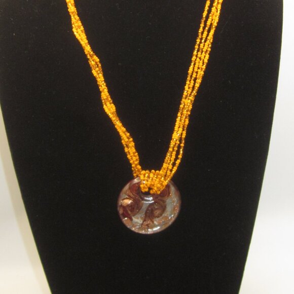 Artisan Jewelry - Seed Bead and Glass Pendant Necklace